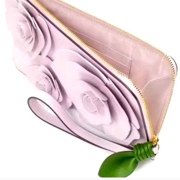 kate spade 3D Floral Flower Medium L Zip Wristlet Pale Amethyst NWT - Picture 2 of 7
